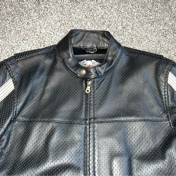 Harley Davidson Men's Perforated Breathable Black Leather Riding Jacket Medium - Picture 3 of 11